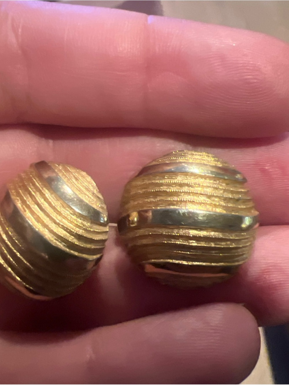 Gold Textured Dome Clip-On Earrings Crown Trifari